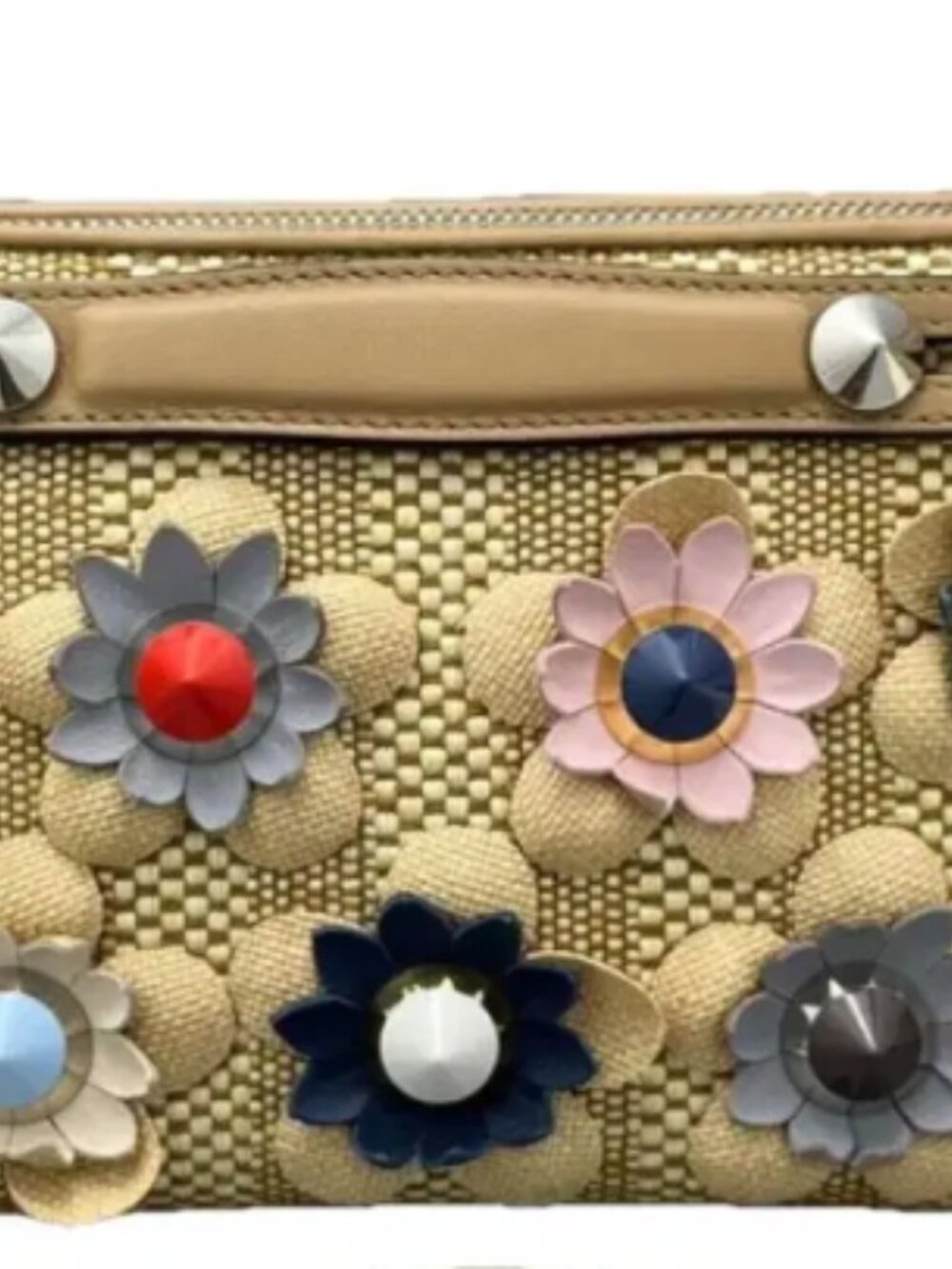 Fendi By The Way Floral Appliqué Raffia Bag